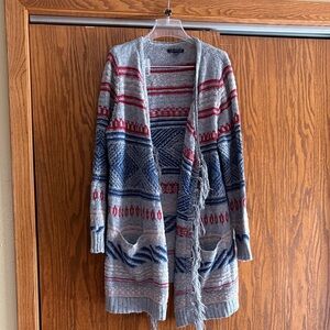 American Eagle Outfitters Gray and Blue Patterned Cardigan